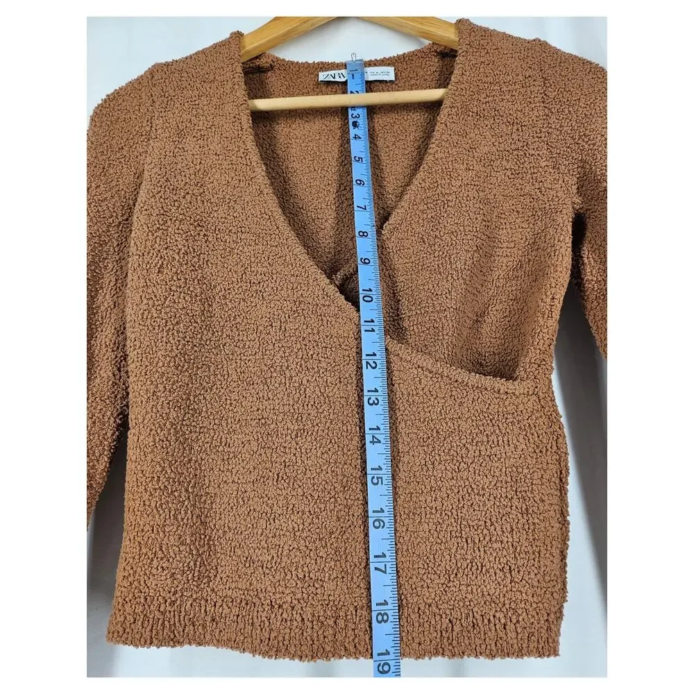 ZARA WOMEN'S BOUCLÉ BROWN WAIST WRAP SWEATER - SIZE MEDIUM - SHERPA FEEL